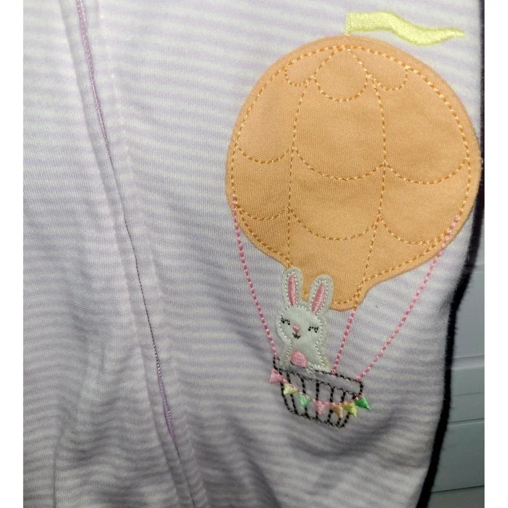 Carters Baby Girl 3M Purple Striped Bunny Hot Air Balloon Sleep and Play NWT